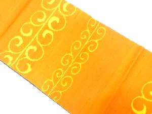 未使用品　手織り紬　唐草模様織り出し　全通袋帯